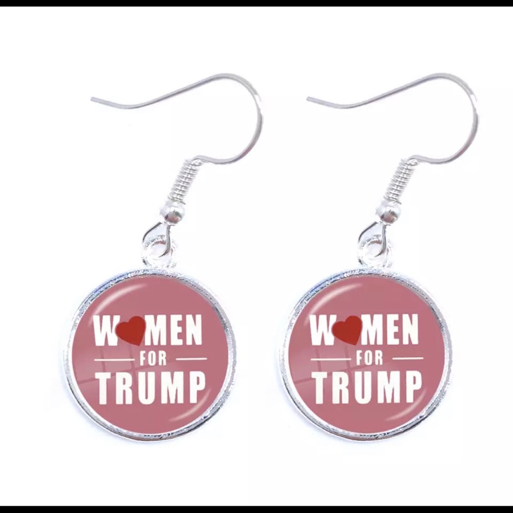 Women for Trump 2020 MAGA silver tone earrings
